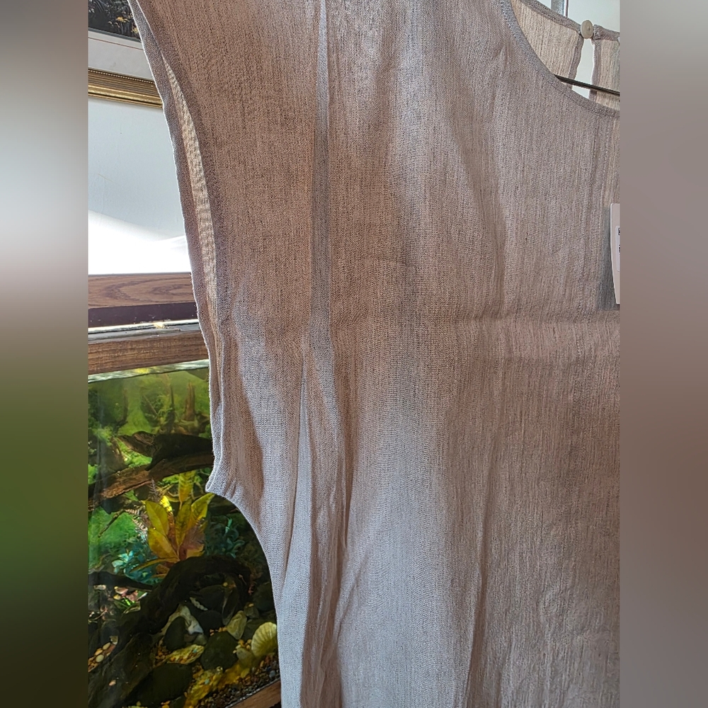 New Calvin Klein Linen Stretch Elegant Cream Midi Dress Large - Picture 11 of 13
